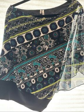Stuzo Black Teal Lime Printed One-Shoulder Top